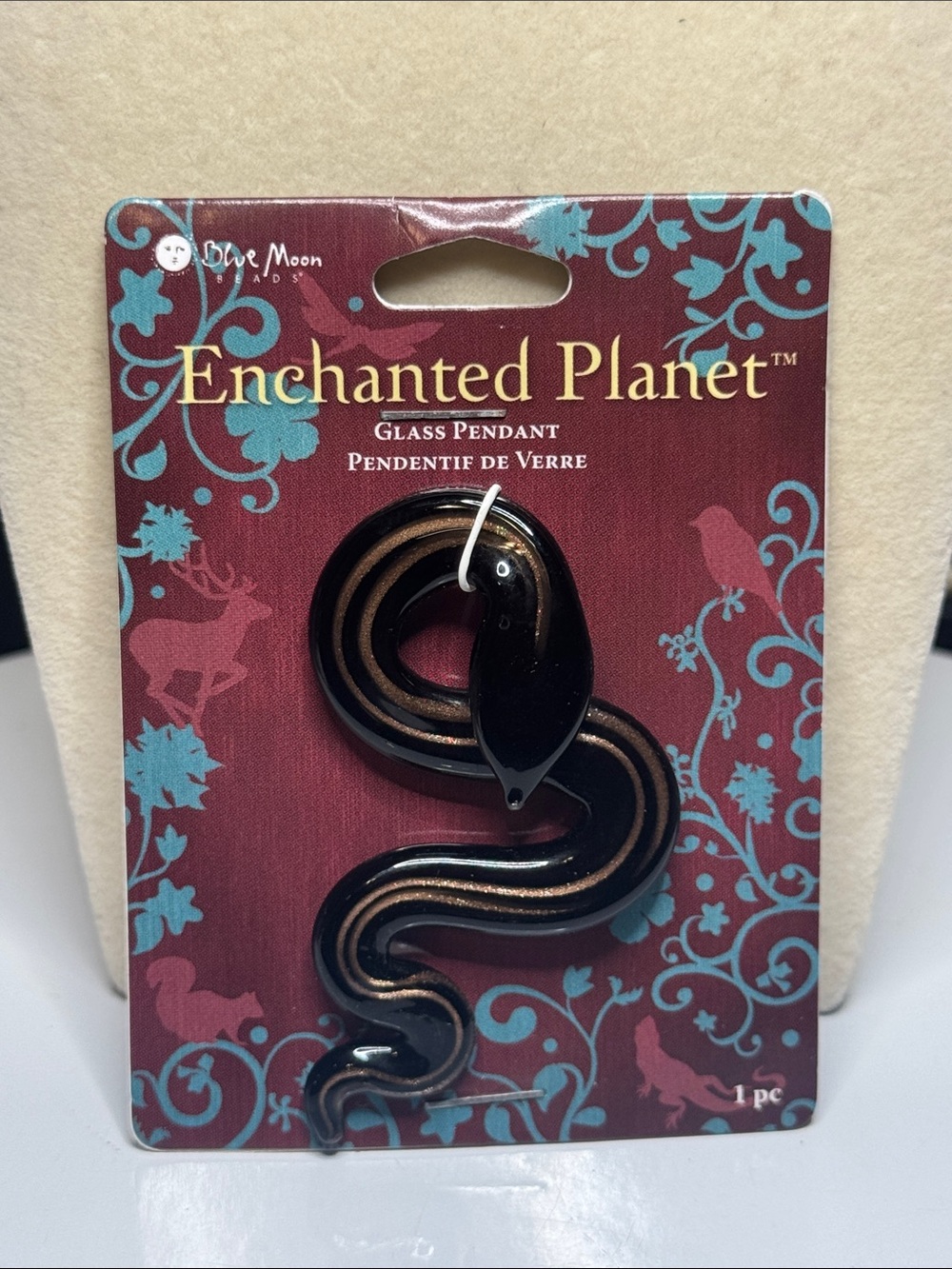 Rare Enchanted Planet Black Glass Snake Pendant by Blue Moon
